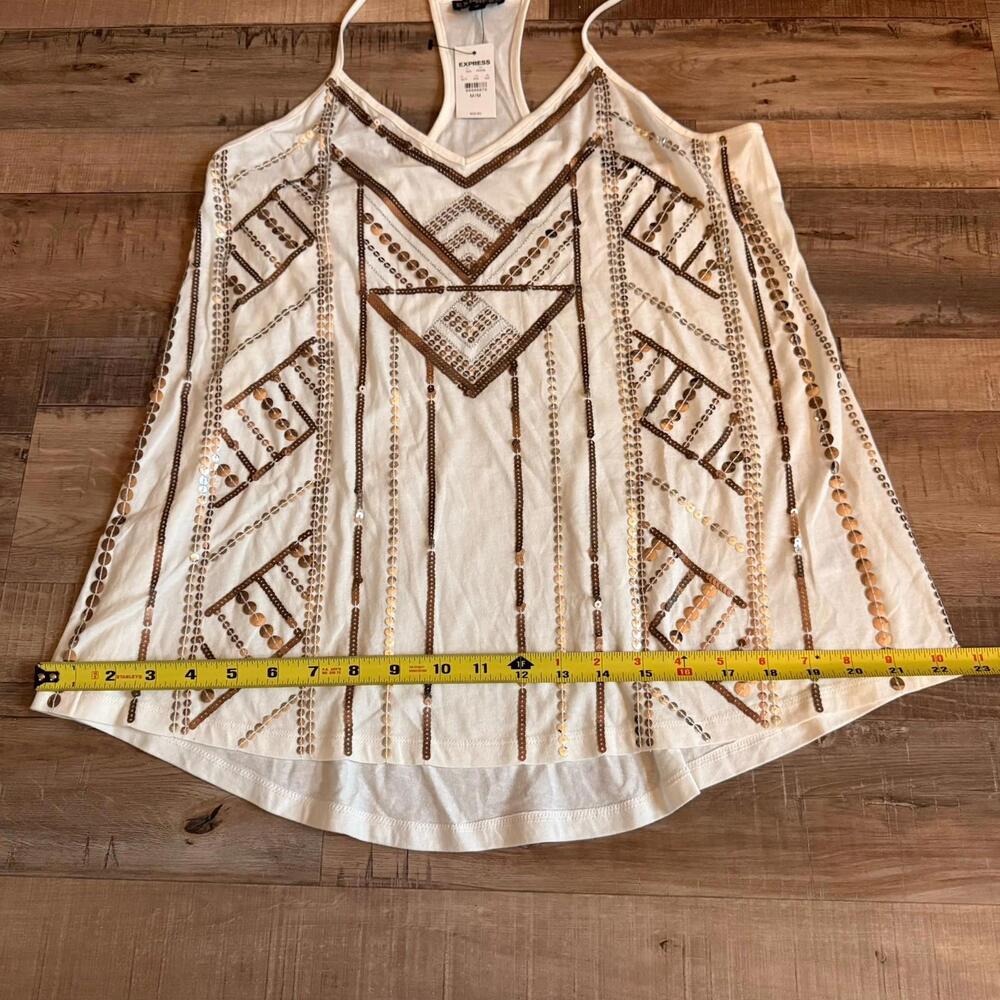 Express White Brown‎ Geometric Sequin Sleeveless Cotton Modal Tank Top M - Picture 4 of 6